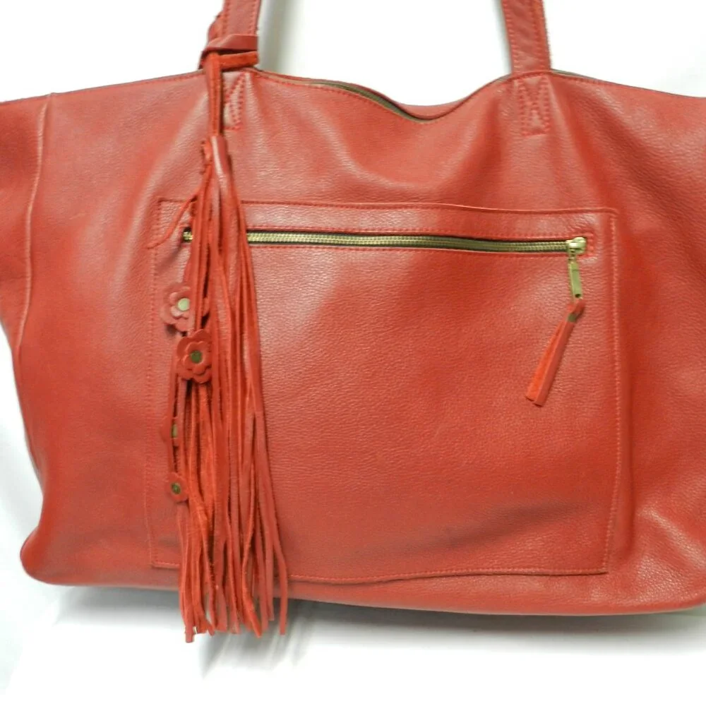 Urban Artisan Leather red X-Large tote bag purse weekender Unstructured zip top